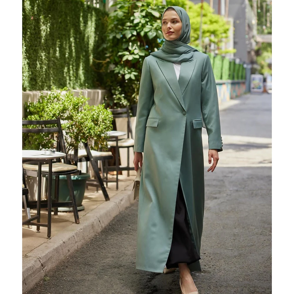 Fashion Mint Green Women's Jacket Blazer Long 1 Piece Peak Lapel One Button Custom Luxury Office Lady Muslim Abayas Outerwears