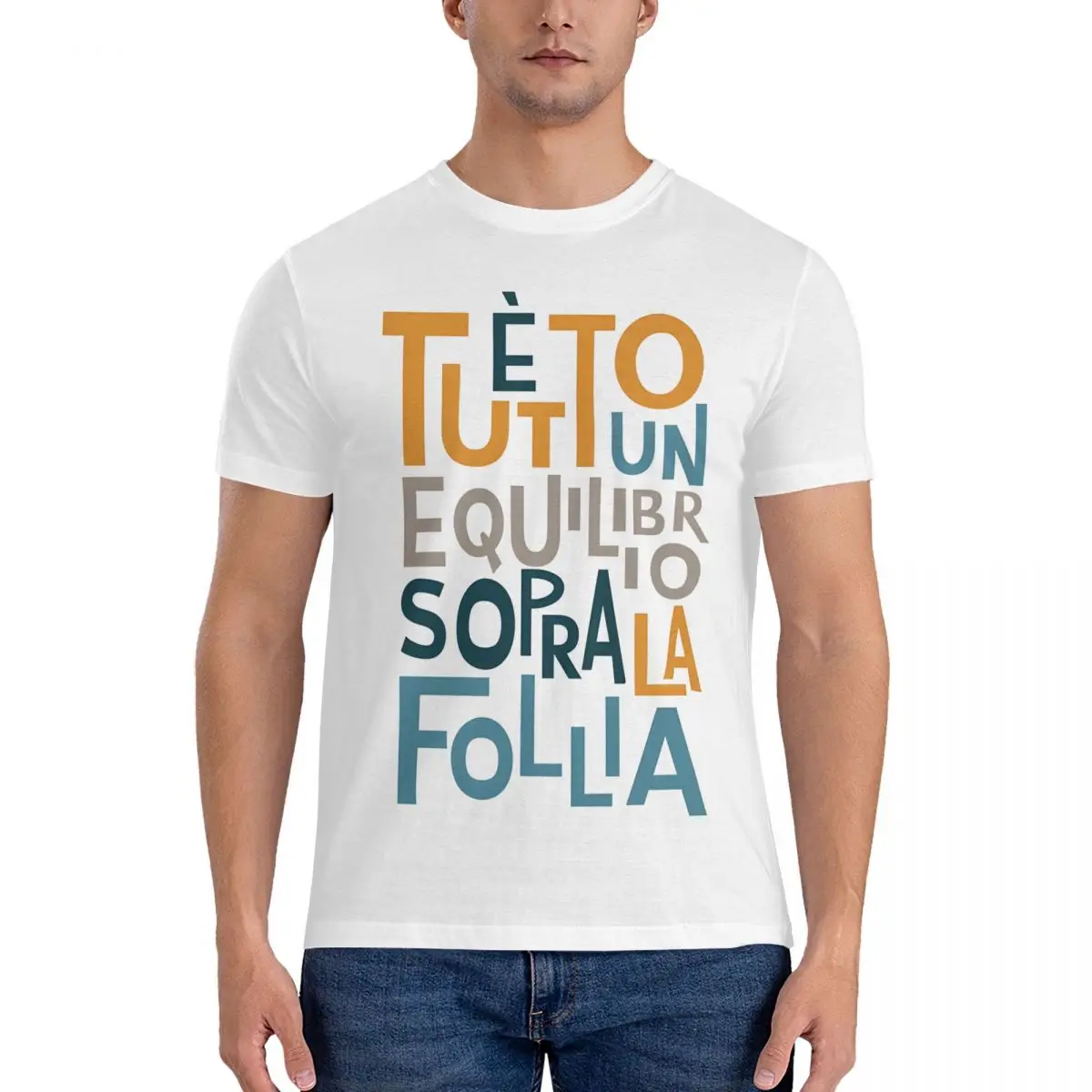 Lyric Wall Art - Tutto Un Equilibrio Sopra La Follia Men T Shirts Vasco Rossi Vintage Tees Short Sleeve Crewneck T-Shirts