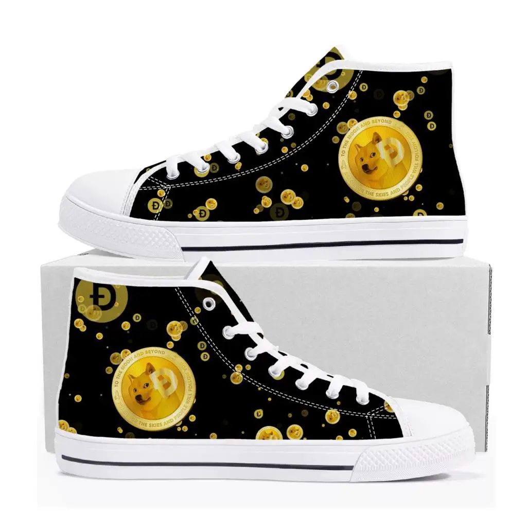 Dogecoin Crypto Currency Dog Coin High Top Quality Sneakers Mens Womens Teenager Canvas Sneaker Casual Couple Shoes Custom Shoe