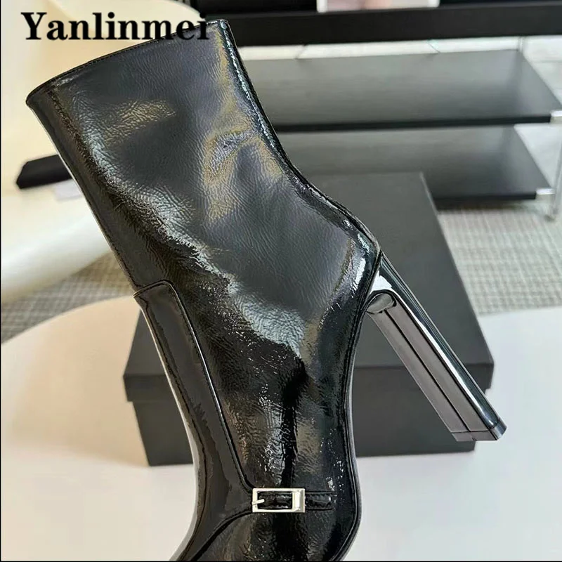 Sexy High Heels Short Boots Women Pointed Toe ZIP Runway Shoes Genuine Leather Modern Boots Black Ankle Boots Woman Botas Mujer