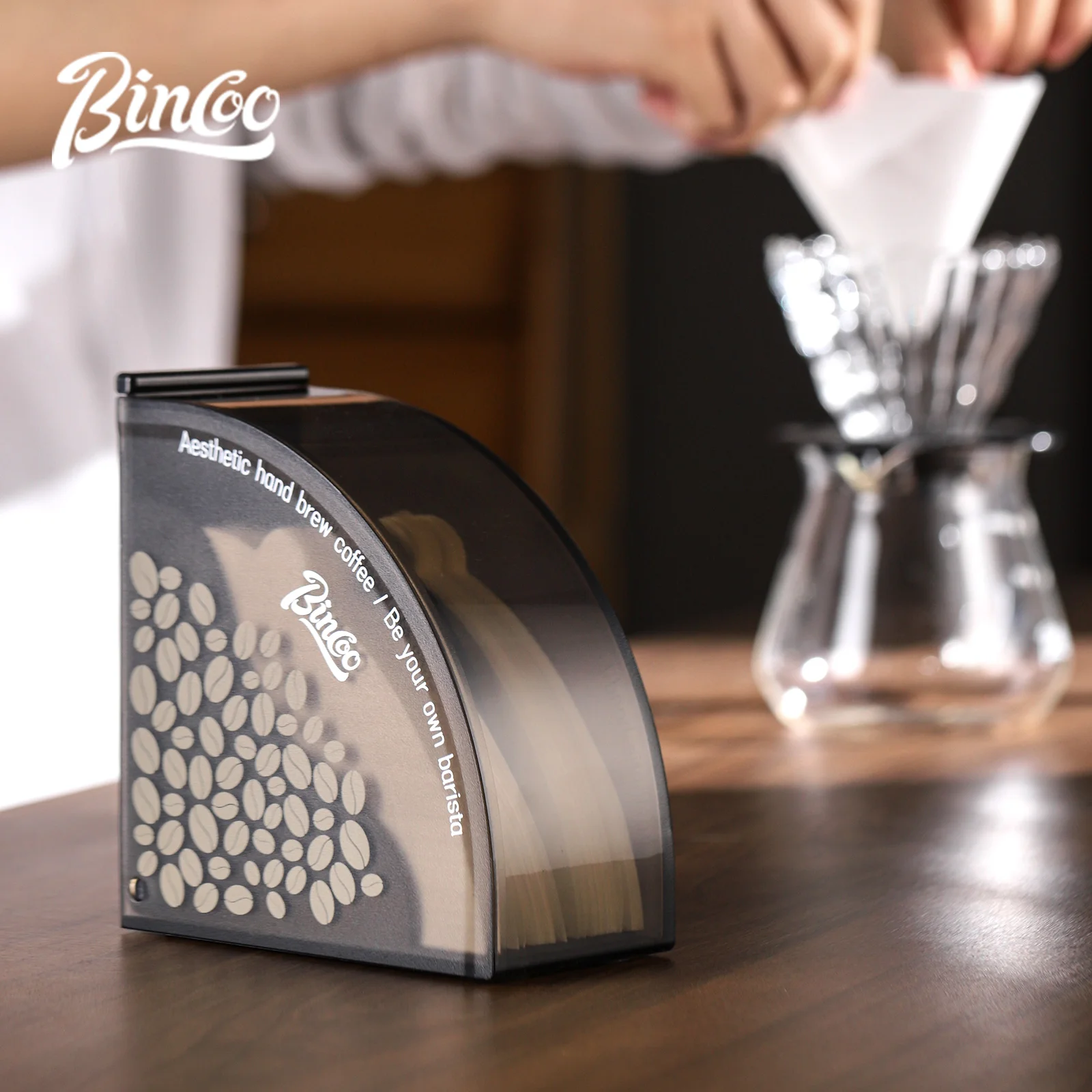 Bincoo Hot Sell Fan-shaped Coffee V Filter Paper Dust-proof Bar Storage Rack Storage Box Dustproof Filter Paper Box Barista Tool - Image 3