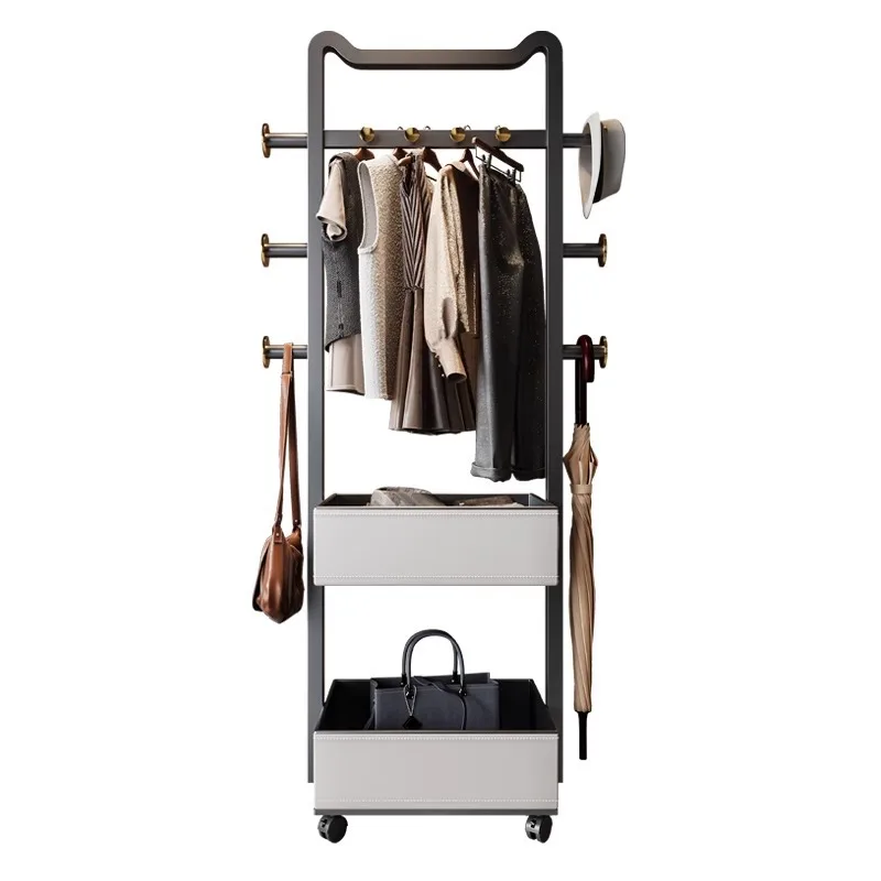 Italian minimalist coat rack, bedroom removable saddle leather rack, multi-functional floor storage integrated hanger