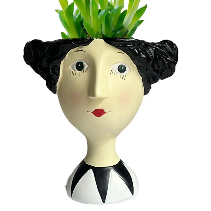 Cute Lady Face Plant Pots Figurine Succulent Planters Pots Resin Art Statue For Indoor Outdoor Plants For Home Tabletop Decor