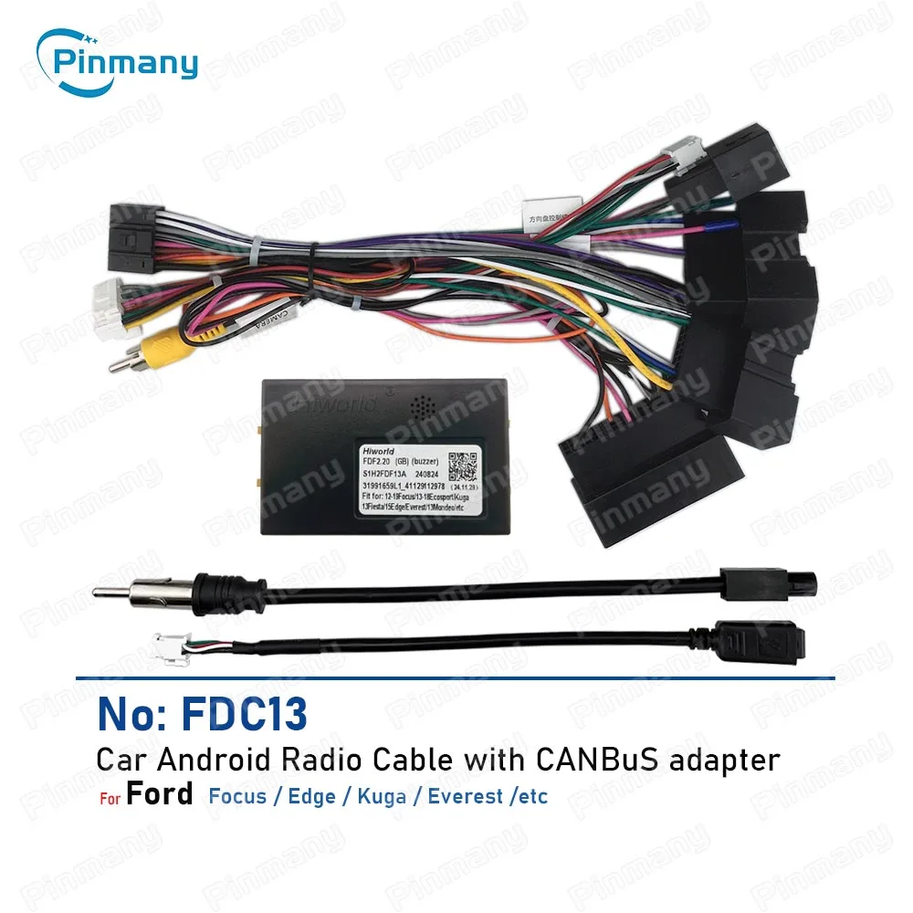 Install Aftermarket Car Radio Cable Power Wire Harness connector CAN Bus Adapter FDC13 for Ford Ranger Focus Edge Kuga Everest