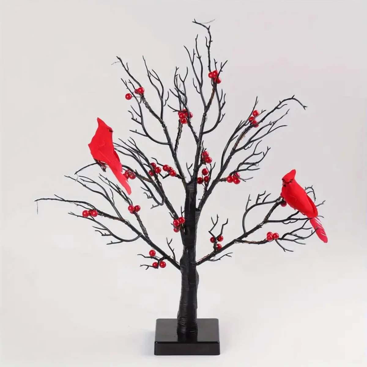 1pc 60 LED Black Artificial Birch Lighting With Red Berry And Bird Parrots Battery Operated Tabletop Mini Artificial Tree Lamp