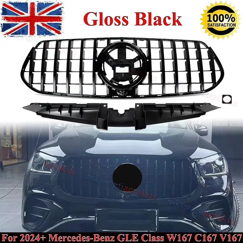 SAIQINGSP GTR Panamericana Style Front Grill Grille for Mercedes-Benz GLE350 GLE450 GLE580 GLE53AMG 2024 Car Accessories Tools