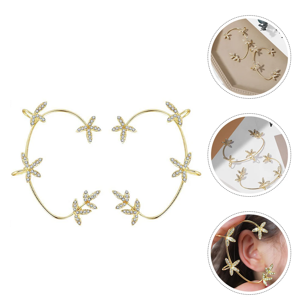 2pcs Rhinestone Bone Clip Delicate Non Piercing Cuff For Women Creative Jewelry Gift Cosplay Ear Decor Elegant Accessory Clip On