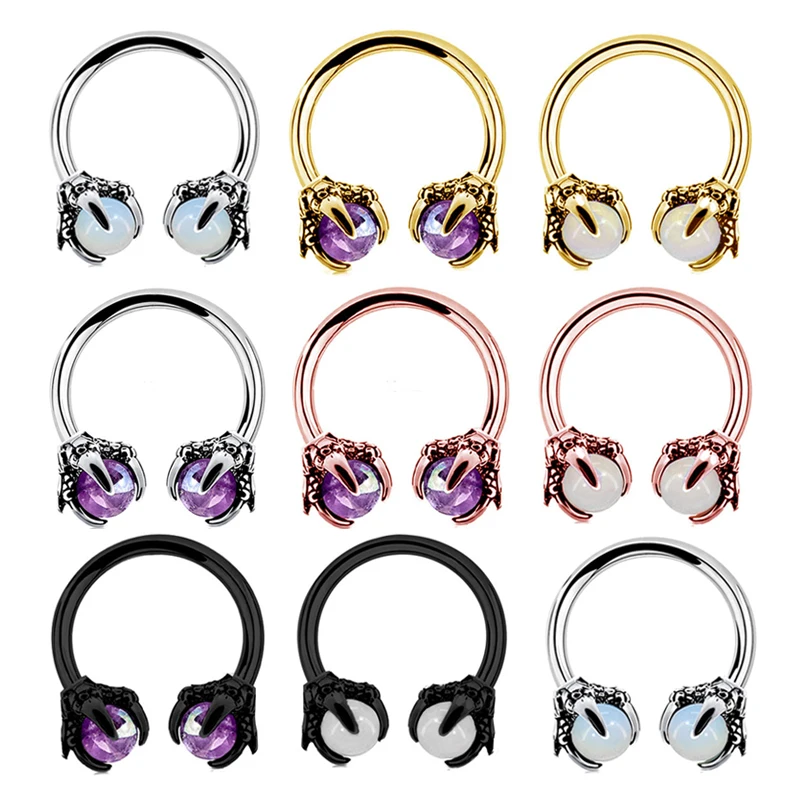 1pc Dragon Claw Hoop Nose Ring Septum Ear Piercing Surgical Steel Bar Cartilage Earrings Tragus Helix Circular Body Jewelry 16G