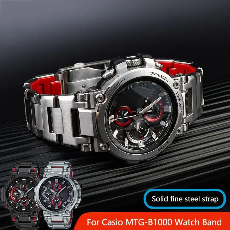 Bracelet For Casio G-SHOCK Red bottom Watchband Stainless steel MTG-B1000 G1000 Strap High-quality Fine Steel Bright Wristband