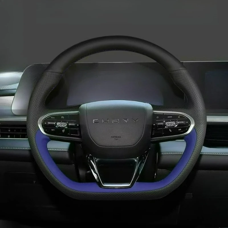 Hand-stitched renovation Non-slip black yellow leather steering wheel cover For Chery Fulwin T9/A8L Exploration06 Tiggo 8/9