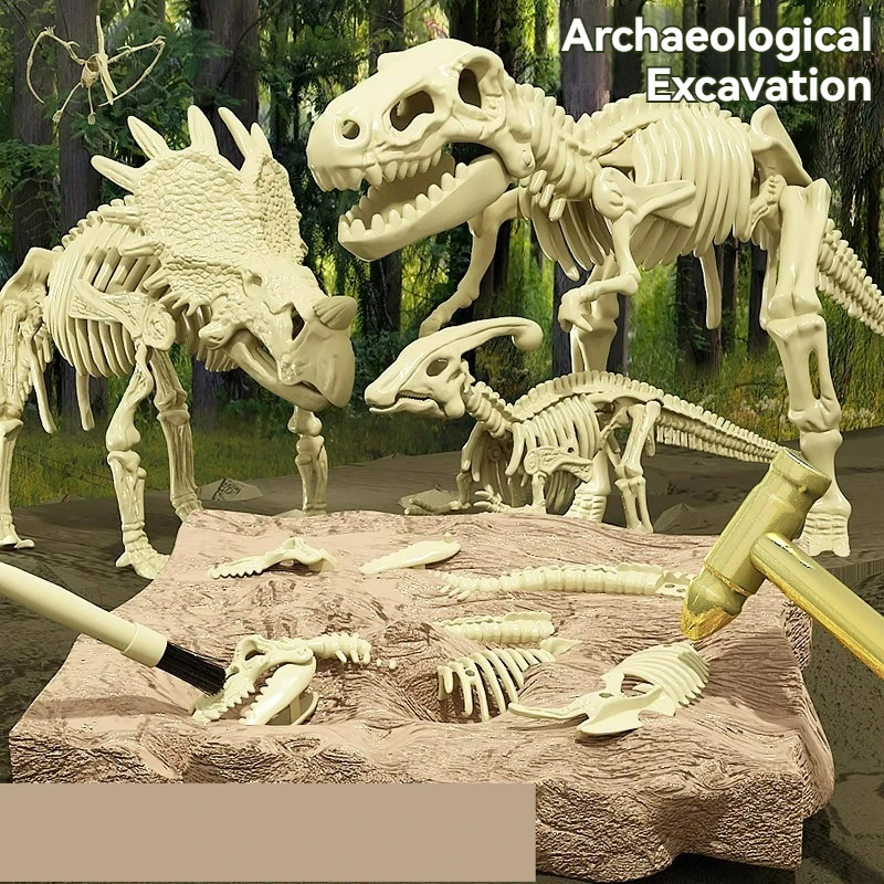 DIY fósil de dinosaurio para niños, juguetes de excavación de huesos hechos a mano, búsqueda de tesoros fósiles, juguetes de excavación de tiranosaurio antiguo