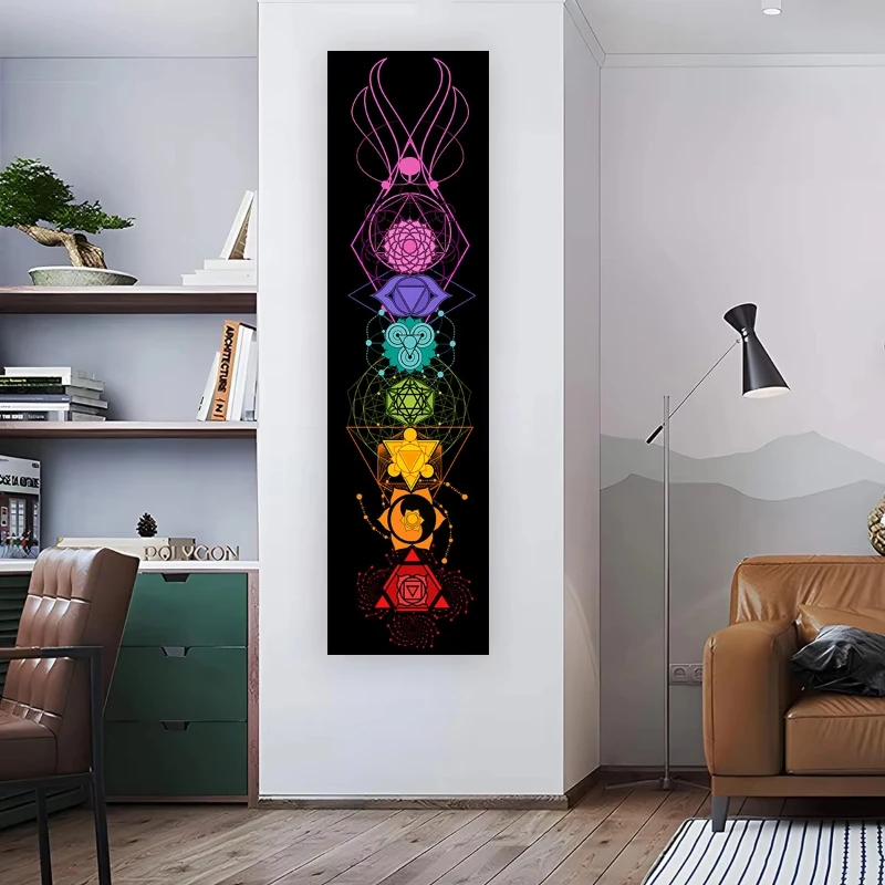 VIKAMA 7 Chakra Sacred Geometry Vertical Tapestry Bohemian Spiritual Zen Wall Hanging for Bedroom Yoga Home Decor