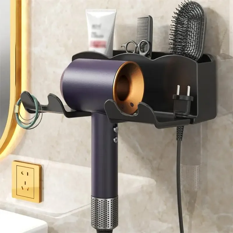 Black Hair Dryer Holder Anti-corrosion And Moisture-proof Bathroom Accesories Wall Bracket Wall-mounted Hair Dryer Rack Abs