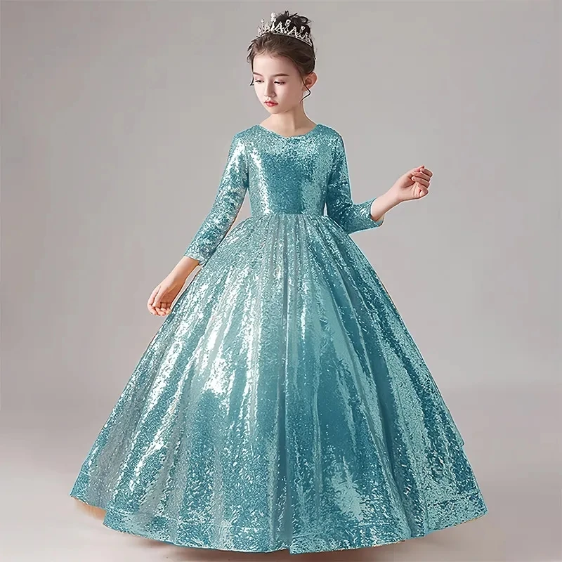 Neue Kinder Ballkleider Mädchen elegante Pailletten Ballkleider mit Teenagern Abend party Abendkleid Mädchen Kommunion glänzendes Kleid