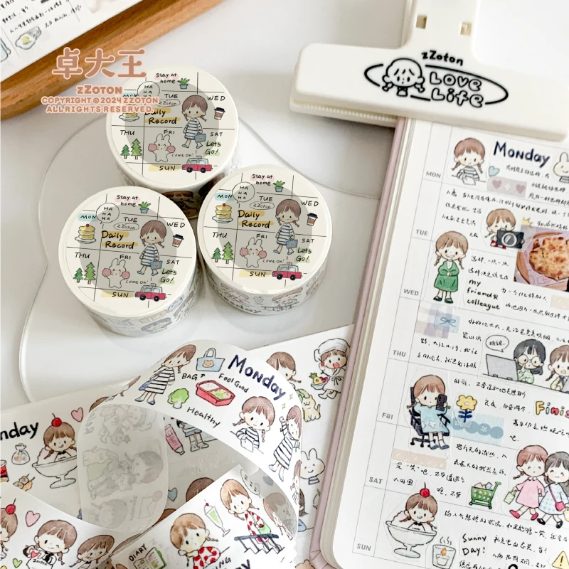 

ZZOTON Week After Week Tape Daily Journal Washi Pet Tape Roll Painted Sticker Diary Watercolor