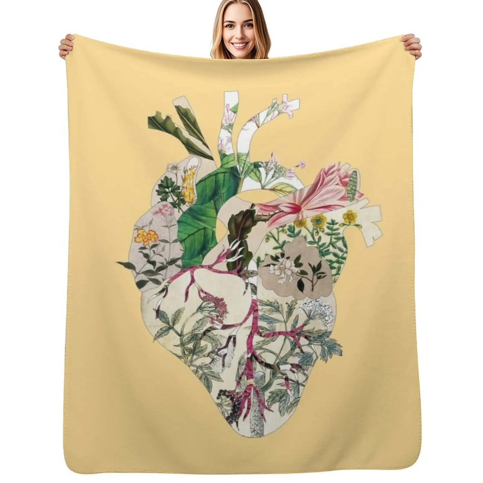 Vintage Botanical Heart - sunshine Throw Blanket Furrys Thermals For Travel Warm Baby blankets and throws Blankets