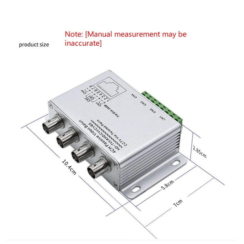4CH Passive Video Balun for TVI CVI AHD Cameras CCTV Via Twisted Pairs UTP Video Balun 4CH Transceiver BNC To UTP RJ45-AB01