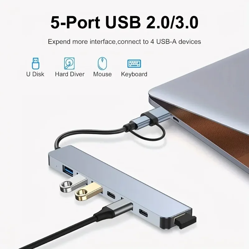 USB C Hub USB Splitter 8 in 2  Extender USB Extender with 4 USB Port 1 USBC Port TF/SD Card Reader Compatible with MacBook 2024