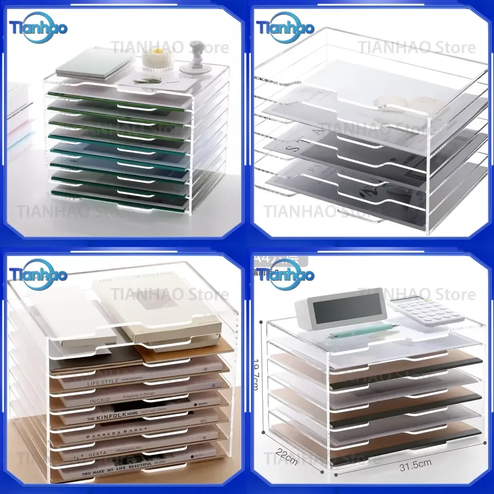 Thick Acrylic A4 File Holder Multilayer Document Organizer Rack Modern Office Desk Storage Shelf for Magazines Books for All