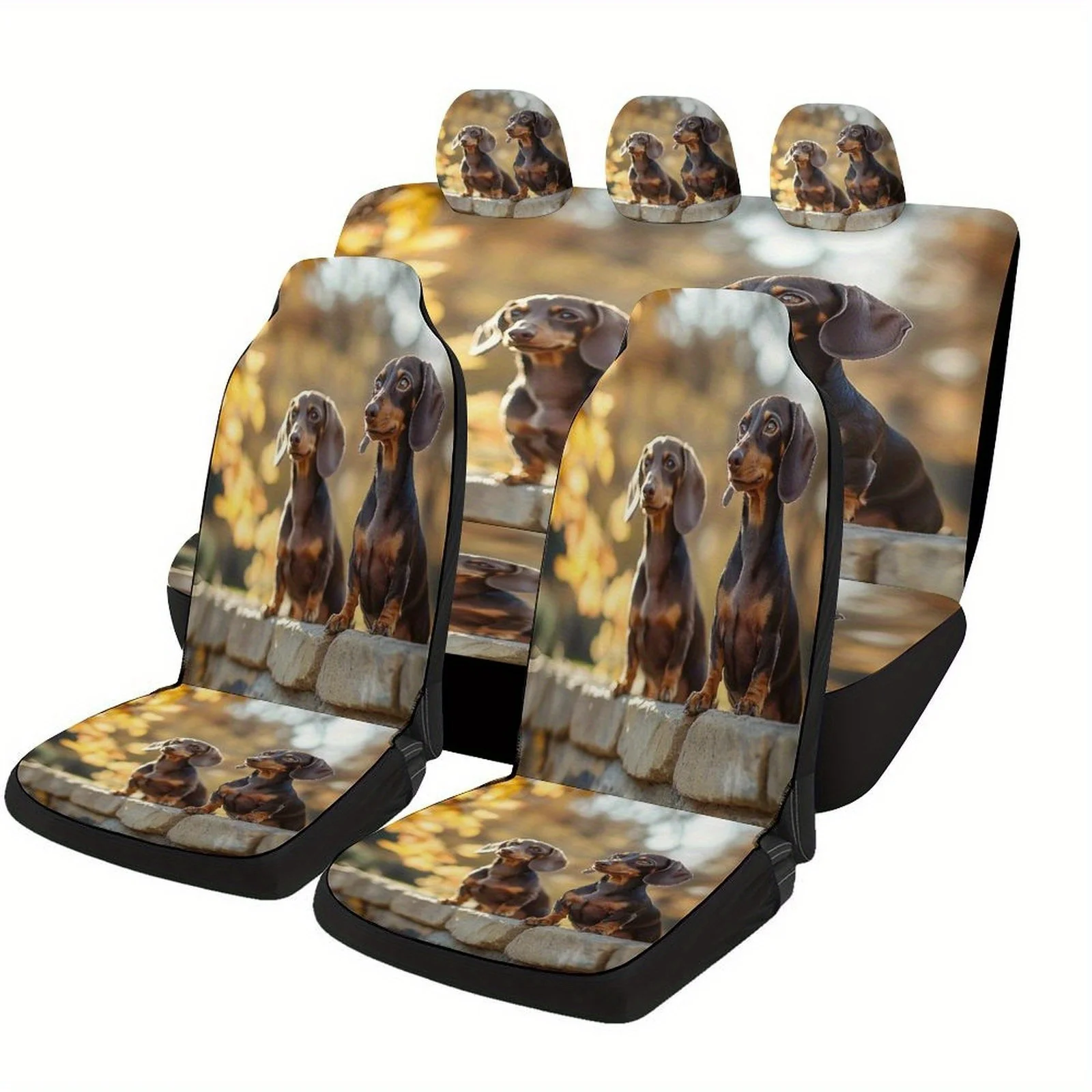 Dachshunds In Autumn Designed Car Seat Cover Set For Most Cars, Decorative High-quality Car Seat Protector Covers Full Set, Ca