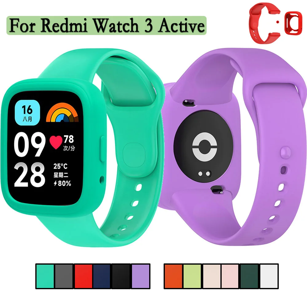 Voor Redmi Horloge 3 Actieve Band 2-In-1 Horlogeband + Case Zachte Siliconen Gescheiden Polsband Set Horloge Accessoires