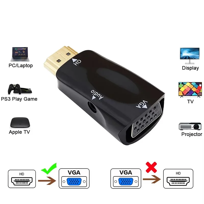 HDMI-compatible to VGA Cable Converter HDTV Male To VGA Female Adapter With 3.5mm Jack Audio Cable HD 1080p For PC Laptop Tablet