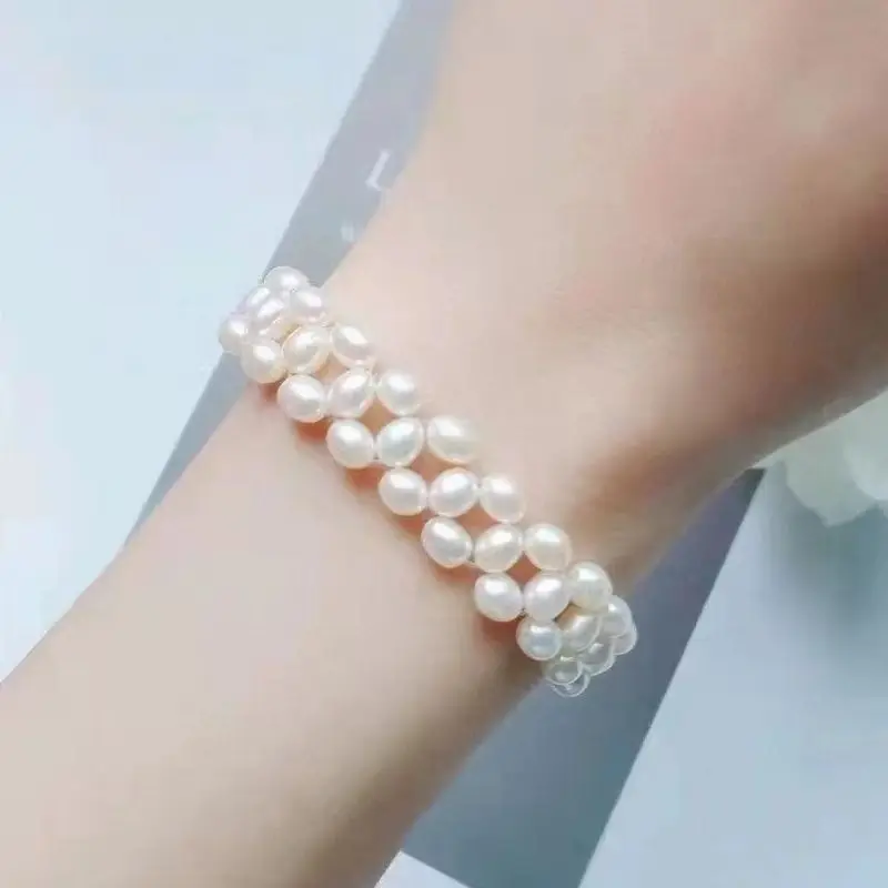 Bracelet en argent regardé 925 tissé à la main pour femme, véritable perle naturelle de la mer du Sud, fermoir en forme de riz, bijoux fins, livraison gratuite, 4mm-5mm