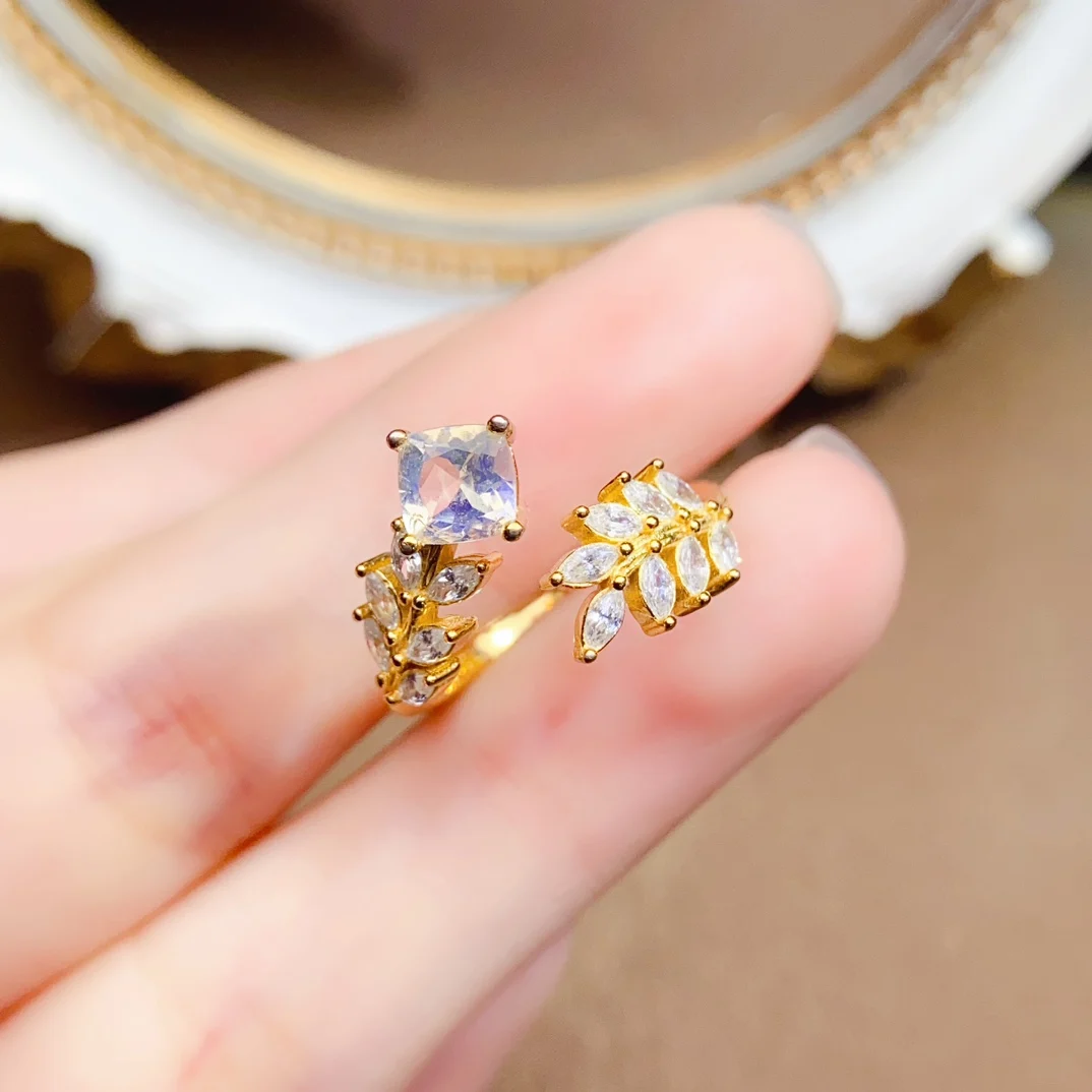 

Кольцо из натурального лунного камня 5 мм, настоящее серебро S925, сертификат, трендовый дизайн, изысканные модные очаровательные свадебные украшения для женщин FS