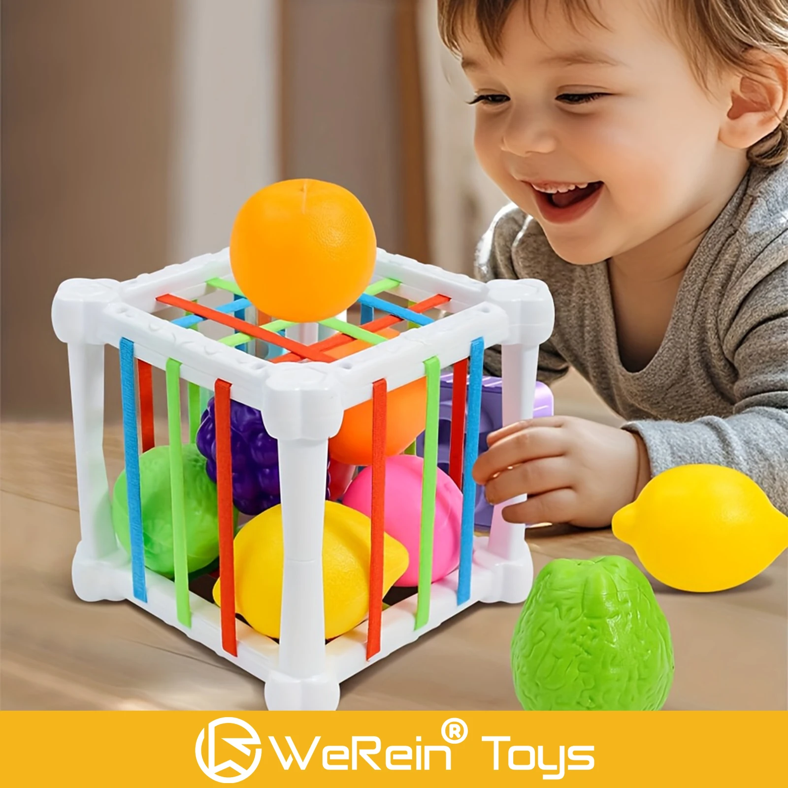 7 Stück Säuglingsfrucht-Sensorische Boxen für die Babyentwicklung, Lernspielzeug-Box