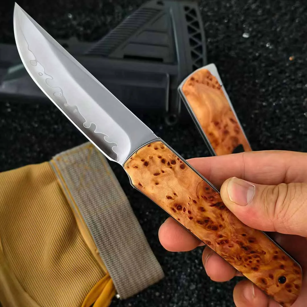 

Outdoor Folding Knife with Juniper Wood Handle Tri-Composite Steel G10 Pocket Fruit Knife Portable Outdoor Camping Multitool