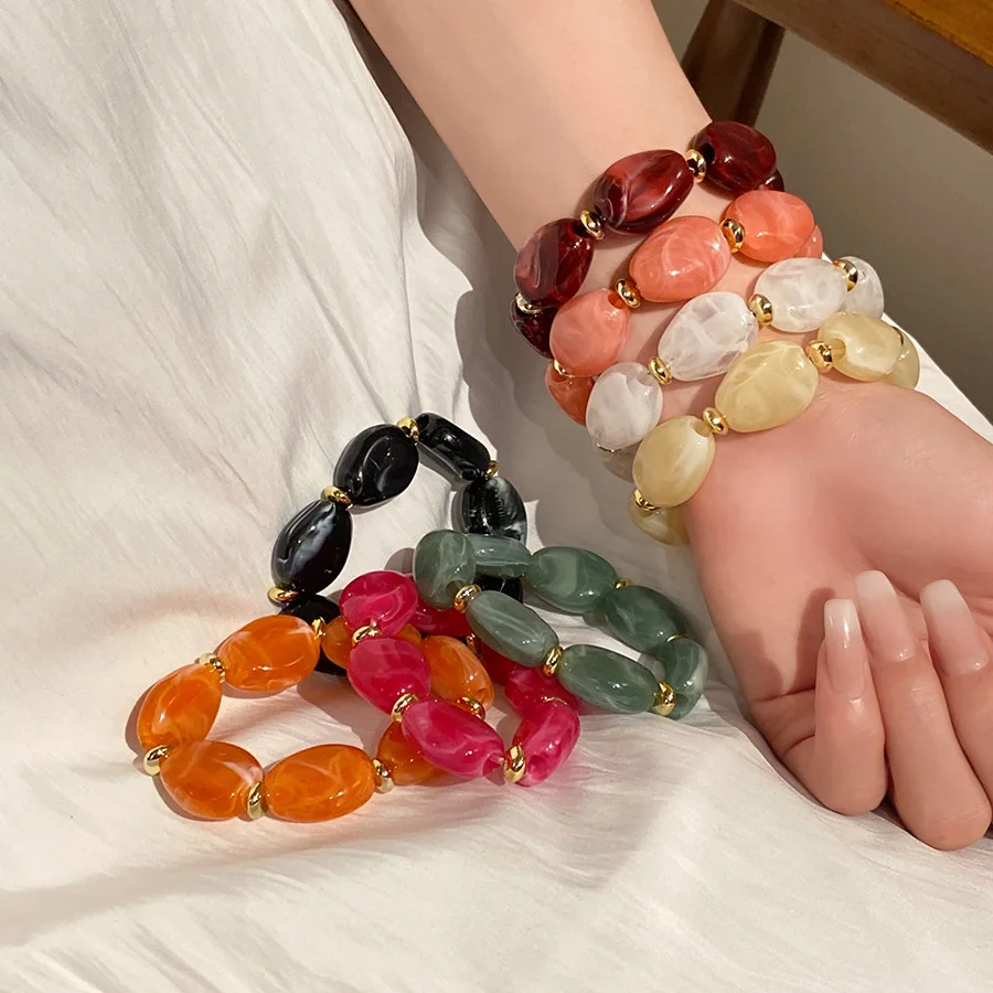 الاكريليك غير النظامية مربع جولة الخرز سوار للنساء الرجال هندسية اليدوية خمر أساور واسعة زوجين مجوهرات Pulsera V