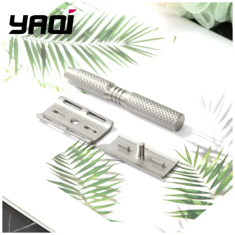 YAQI Ghost Cross Grain Pattern Titanium Safety Razor Lightweight Men Shaving Products Wet Shave Tools Best Gift for Men