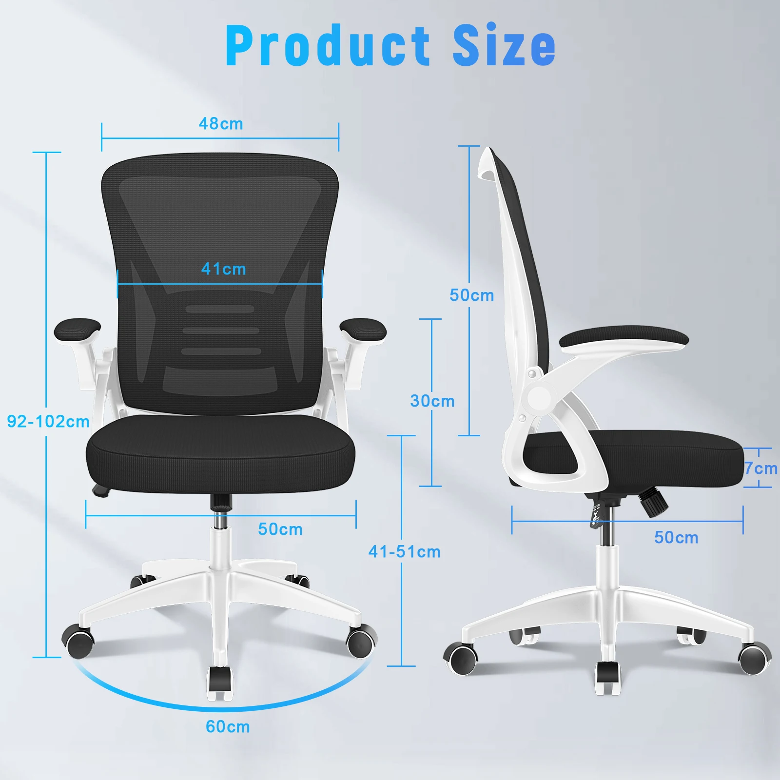 Cadeira de escritório ergonômica Naspaluro 90 °   Apoio lombar com apoio de braço dobrável, cadeira de escritório com almofada de assento acolchoada