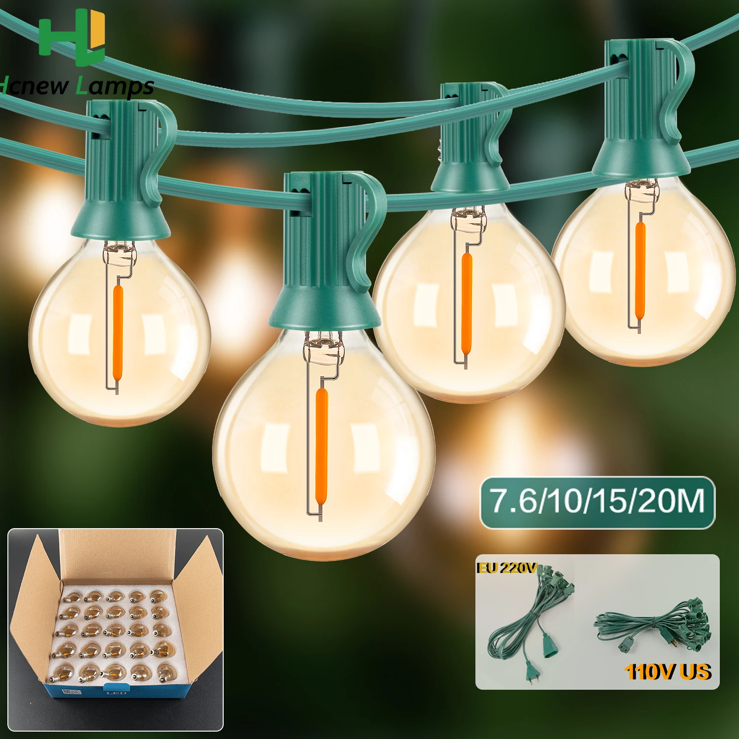 

G40 Amber Led Ball Filament String Light Connected EU 220V US 110V E12 Waterproof Outdoor Indoor For Patio Christmas Party Decor