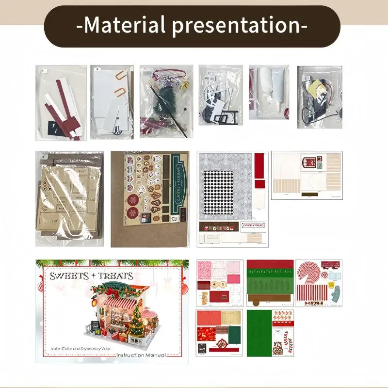 Christmas Dollhouse DIY Miniature Kit with Furniture Xmas Village Wooden Model House Holiday Gift for Teens Adults