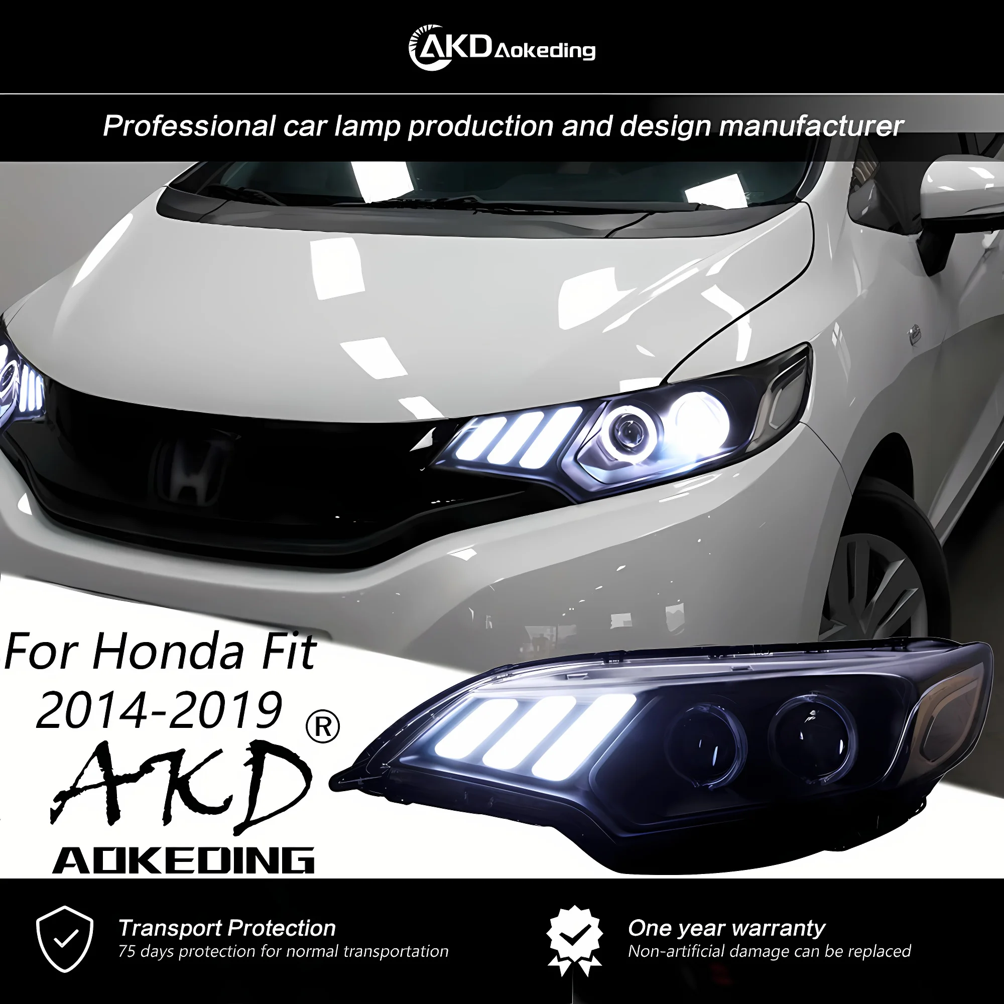 AKD Front Lamp for Honda Fit Jazz Headlights 2014-2019 New Fit LED Head Lamp LED DRL Hid Bi Xenon Signal Auto Accessories 2PCS