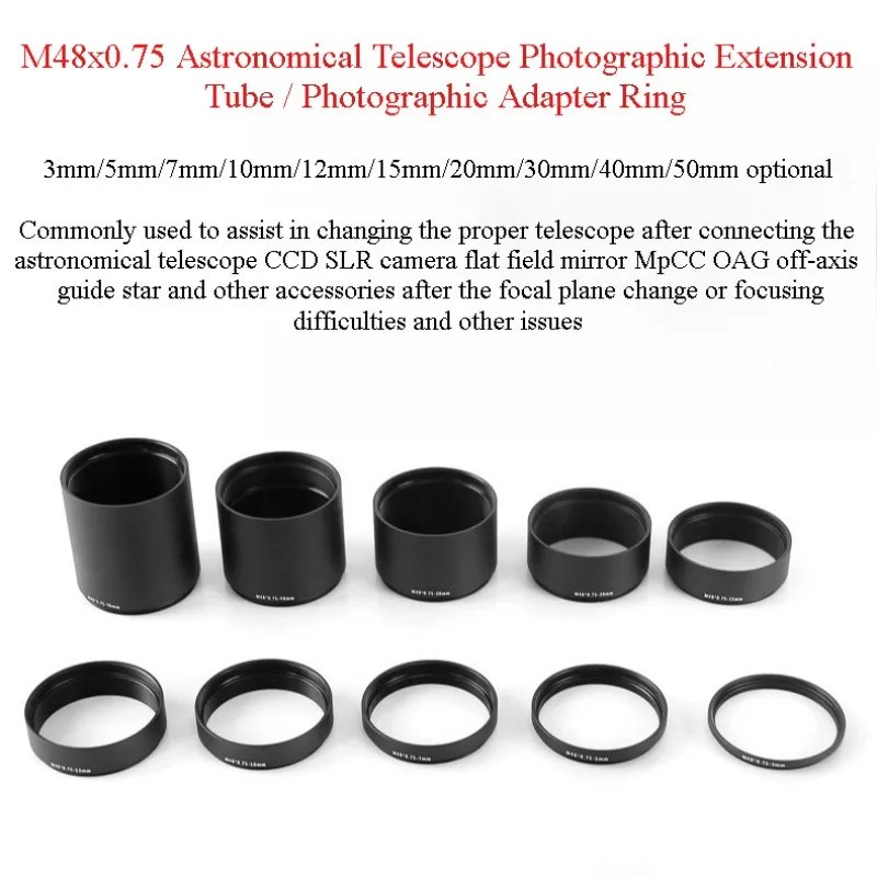 M48X0.75 T2 Extension Tube Ring 3/5/7/10/12/15/20/30/40/50mm Telephoto Adapter Ring Astronomical Telescope Photography Accessy