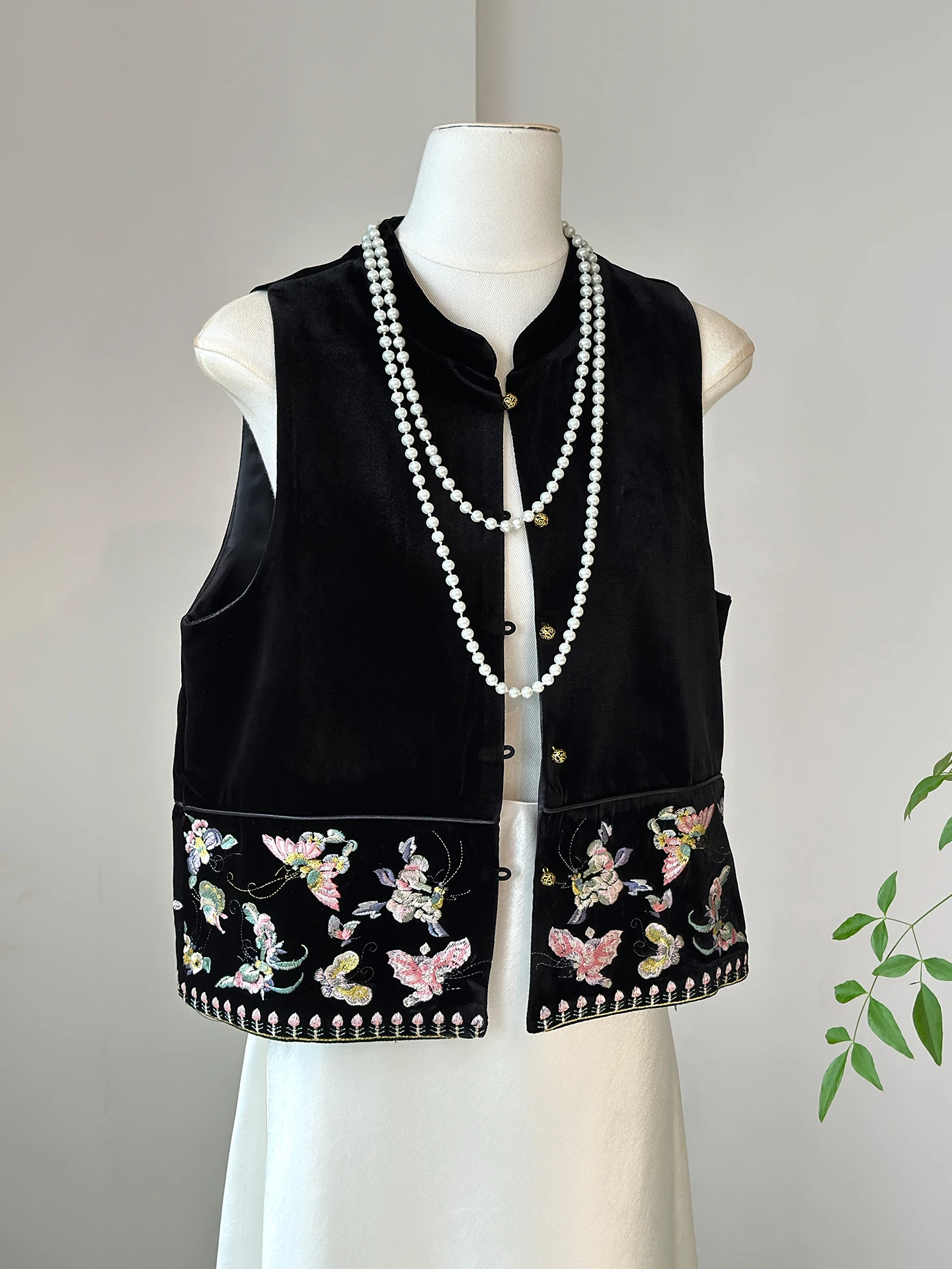New Chinese Style Stand Collar Embroidery Velvet Vest Women's Autumn Suit Waistcoat Temperament Youthful-Looking