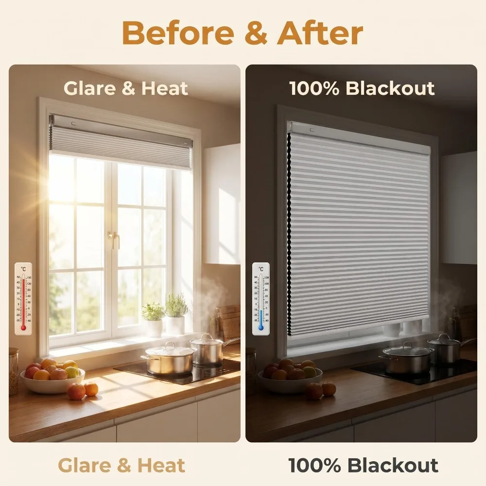 Custom Cellular Shades Honeycomb Blackout Blinds No Drill Curtain for Window Doors Kitchen Living Room Bedroom Home Office Hotel