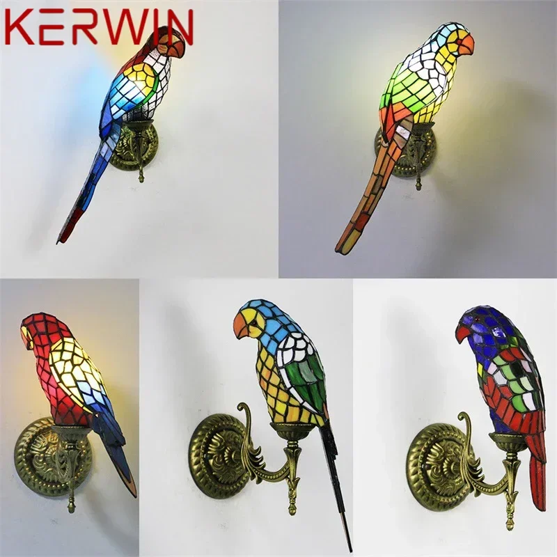 KERWIN Tiffany Parrot Wall Lamp LED Creative Design Bed Sconce Bird Light for Home Living Room Bedroom Aisle Decor