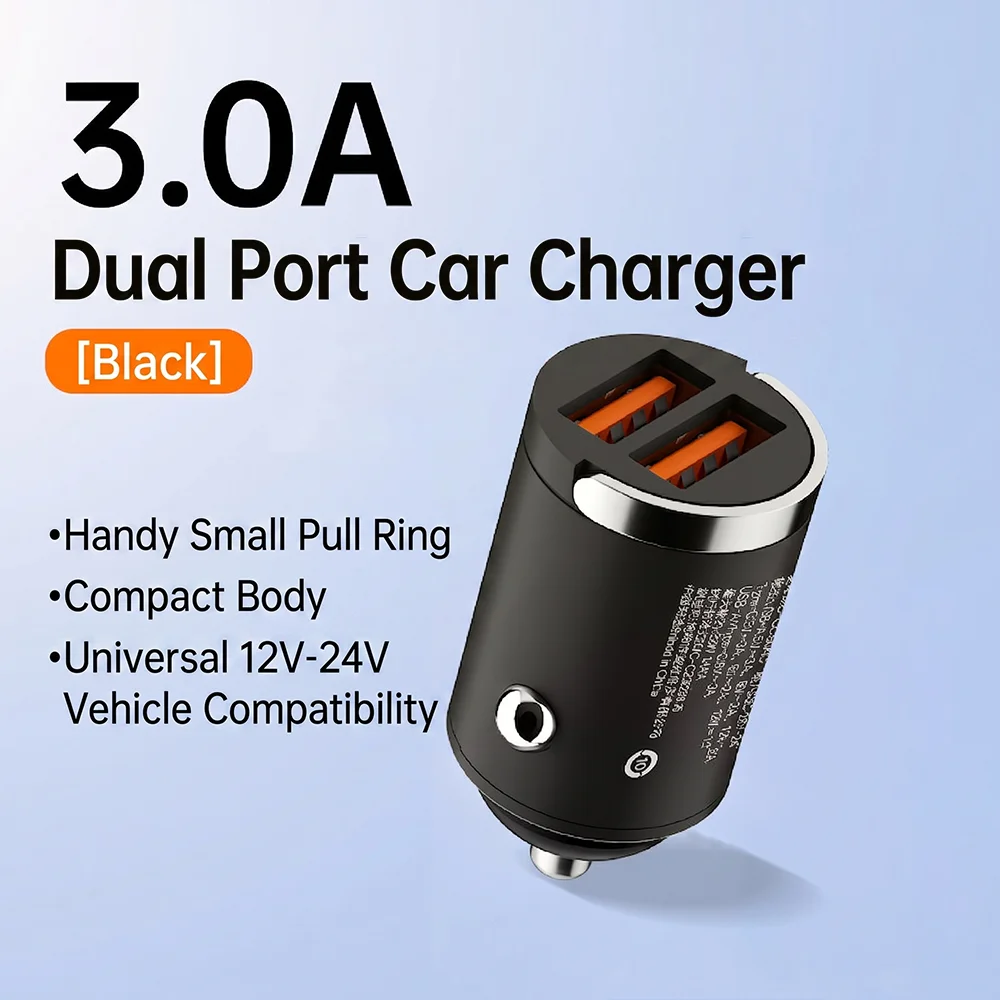 100W Total Power Fast Charging Car Adapter Mini Flush Fit Dual USB A QC Port Pull Ring Safe Auto Phone Charger For iPhone 17 16 view 6