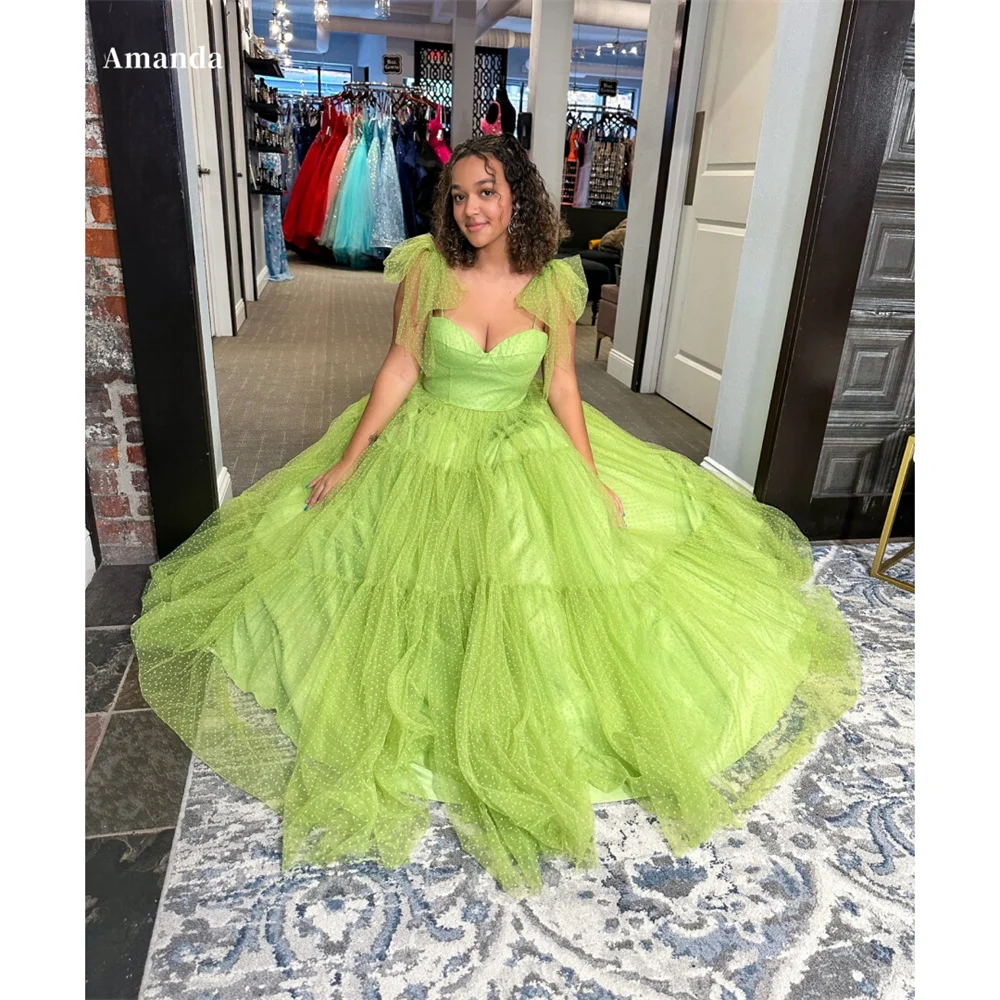 

Amanda Customized Wave Point robes de soirée Spaghetti Strap V Neck A-Line Evening Dresses Graduation Floor-Length Wedding Dress