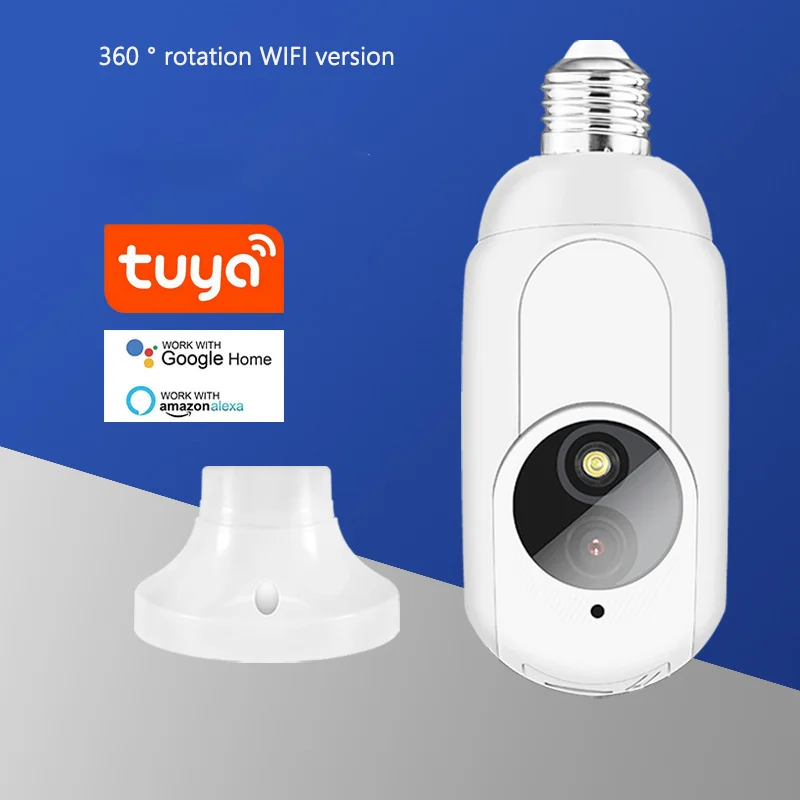 Tuya-Enquêtes vocales bidirectionnelles WiFi, détection de mouvement humain, alarme sonore intelligente, application Push HD, type ampoule, maison, caméra à distance sans fil