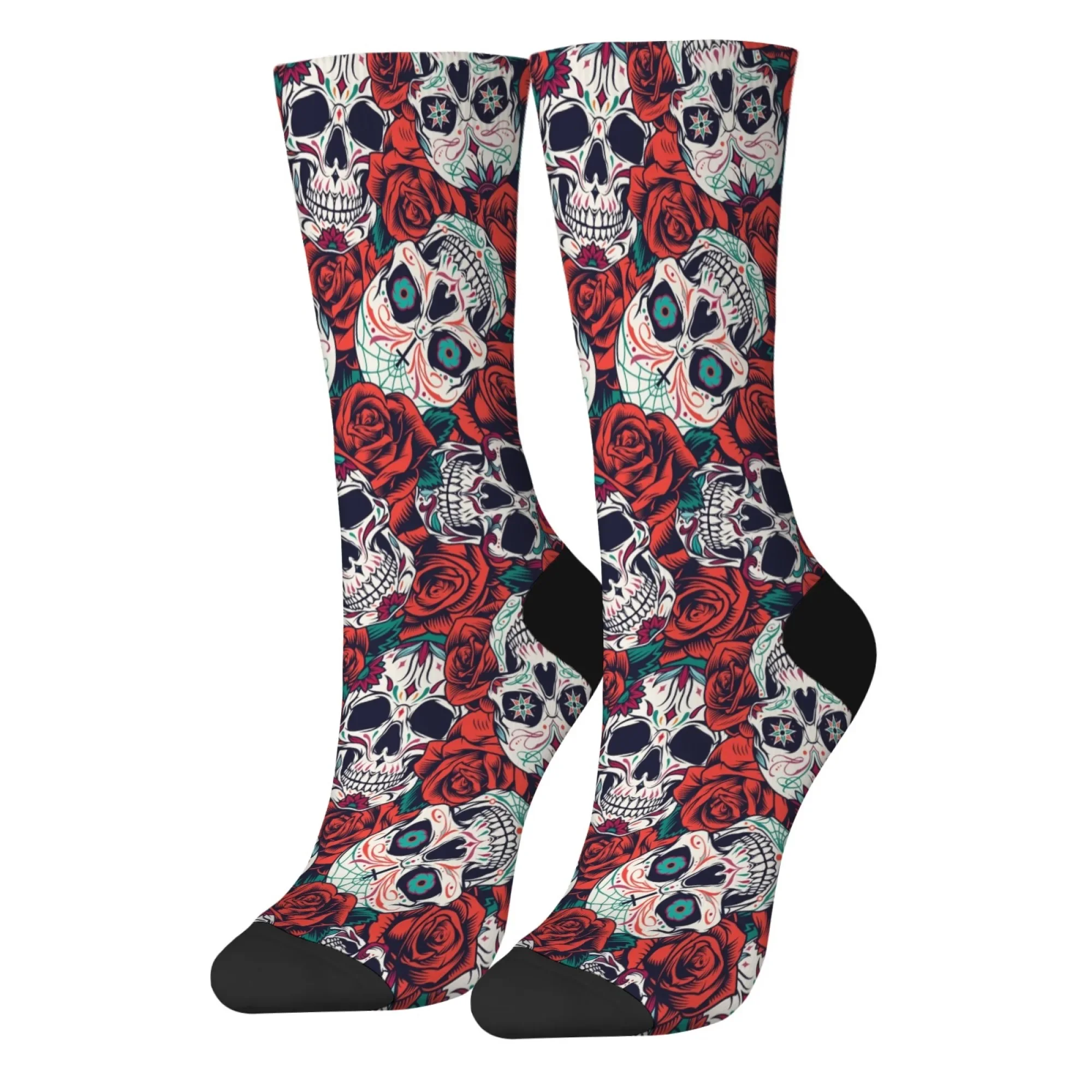 

Novelty Personality Trend Socks Day of the Dead Skull Rose Print Street Harajuku Retro Fun Hip-hop Compression Socks Unisex Gift