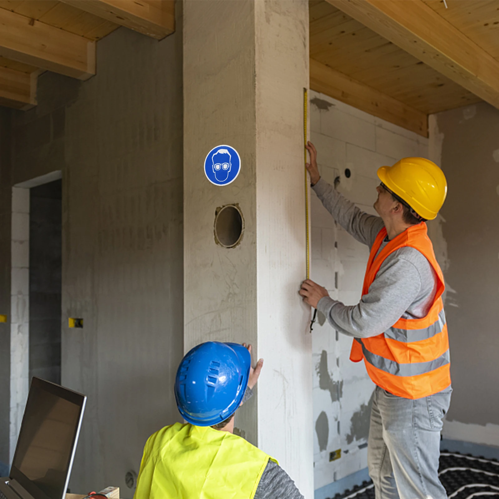 2 pcs Protective Goggles Sticker 100mm Diameter Safety Signs Industrial Use Wear Decal Easy Apply Fade Resistant Adhesive