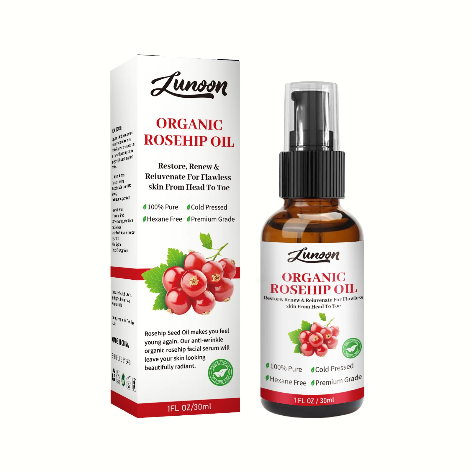 Huile essentielle de rose musquée hydratante, huile de rose musquée Anti-sèche et éclaircissante, hu