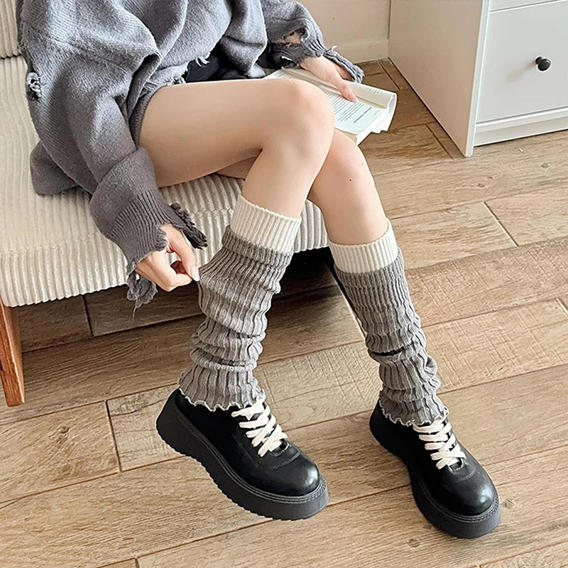 New Women Leg Warmers Japanese Style Fashion Mixed-color Warm Knee High Socks Women's Simple Trendy Ladies Long Socks Autumn