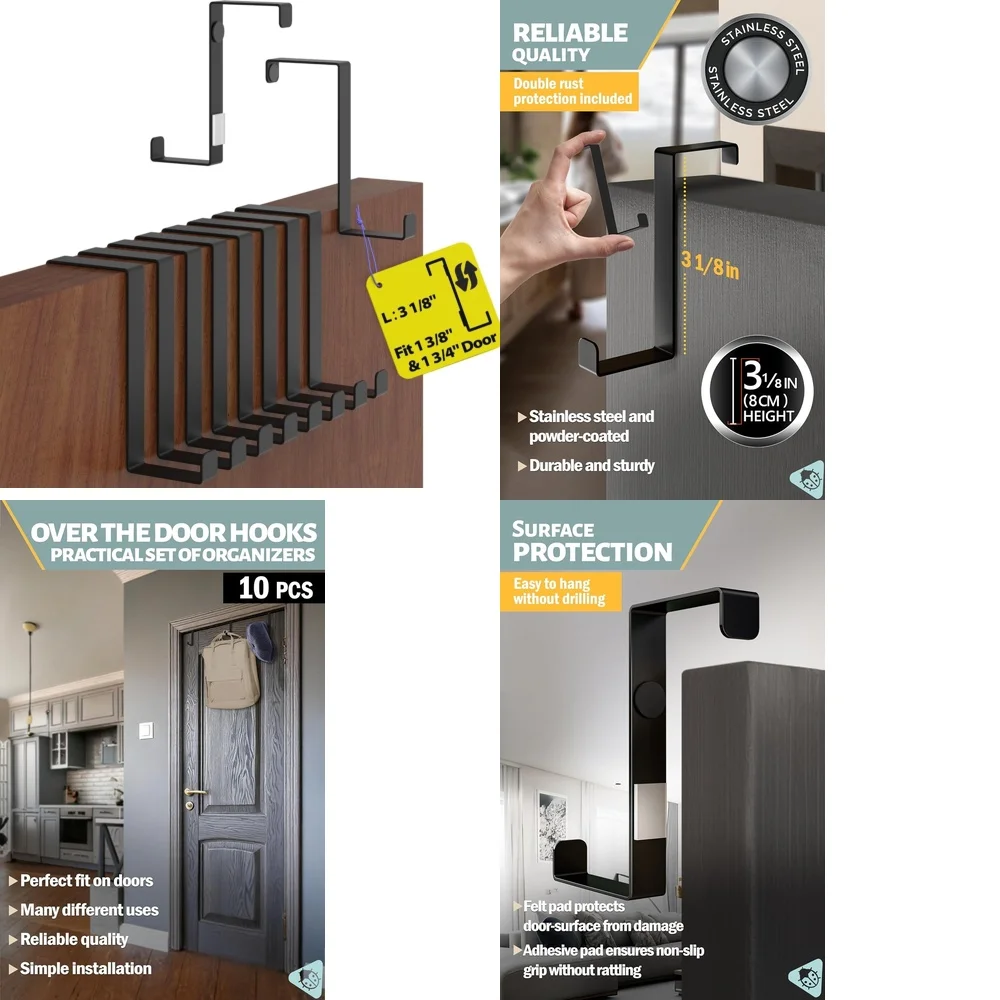 

Hook behind the doorOver Door Hook 10 Pack for 1 3/8 and 1 3/4 Inch Doors Bathroom Towel Hanger No Drill Adhesive Mount Heavy