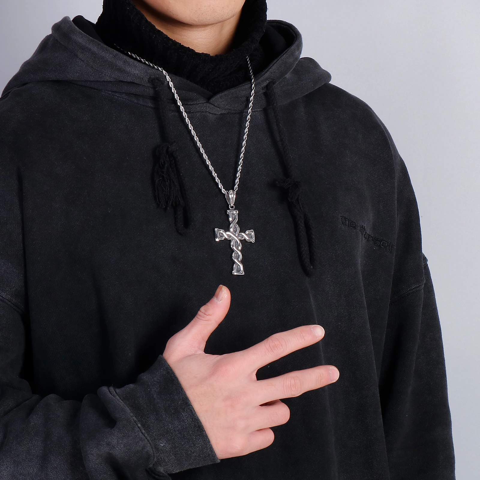 Fongten Religious Cross Pendant Necklace Hip Hop Men's Fried Dough Twists Chain Halloween Skull Fashion Jewelry Party Gifts