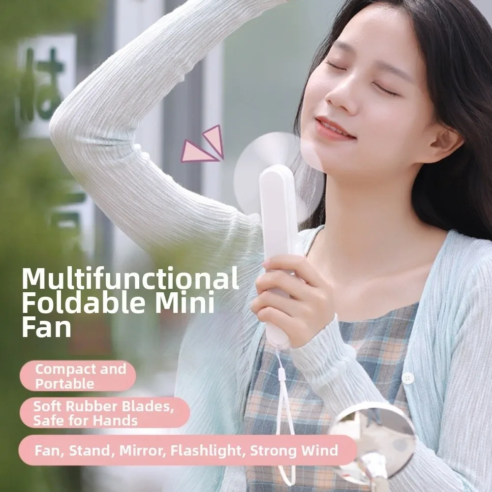 3 IN 1 Handheld Mini Fan USB Rechargeable 1200 MAh Folding Flashlight Fan Lightweight 3 Gears Pocket Silent Fan Summer Outdoor